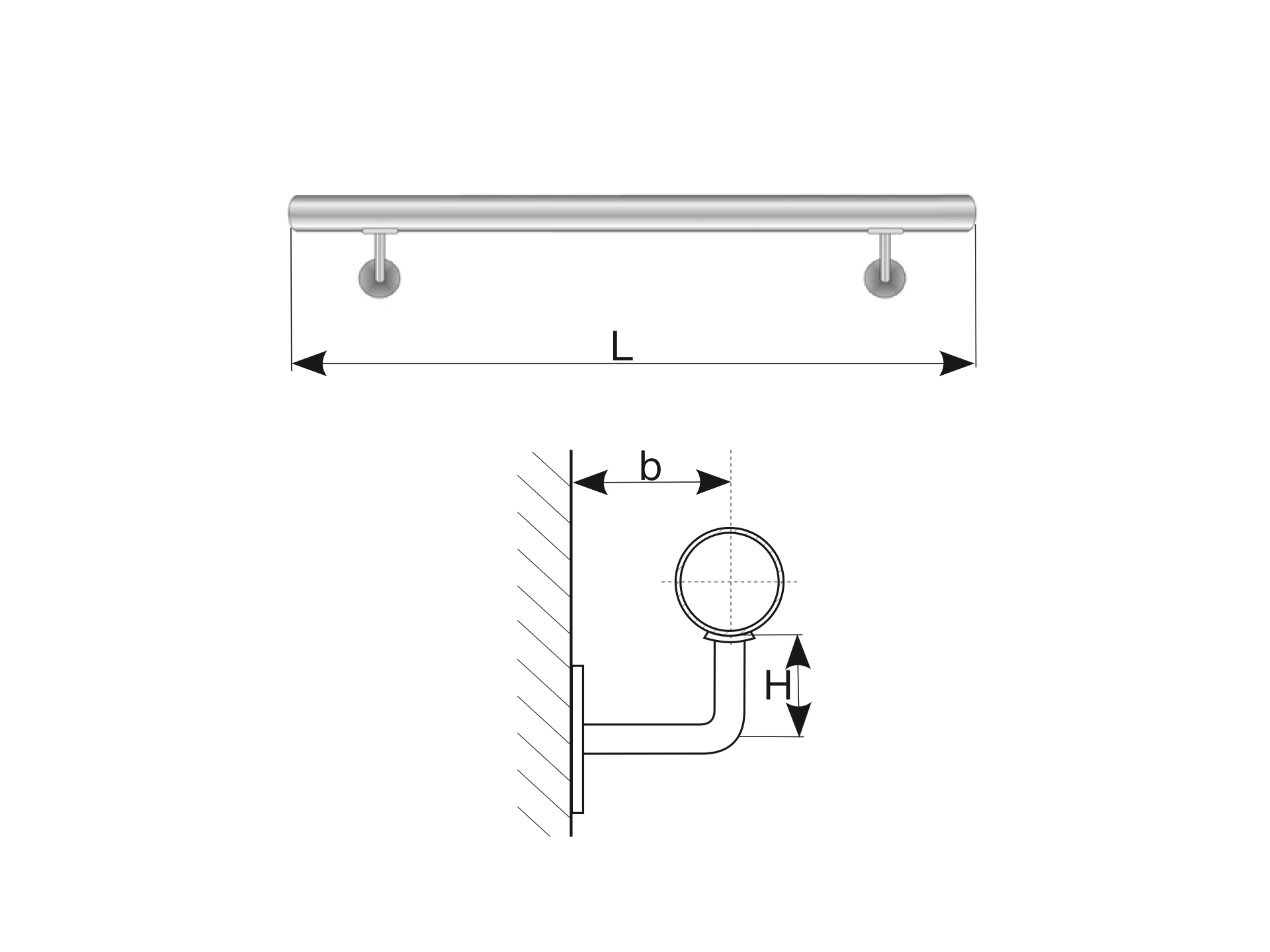 Wandhandlauf V2A Ø 42-4 mm x 3000 mm poliert mit 3 Haltern-89-11AM3000L-A.4