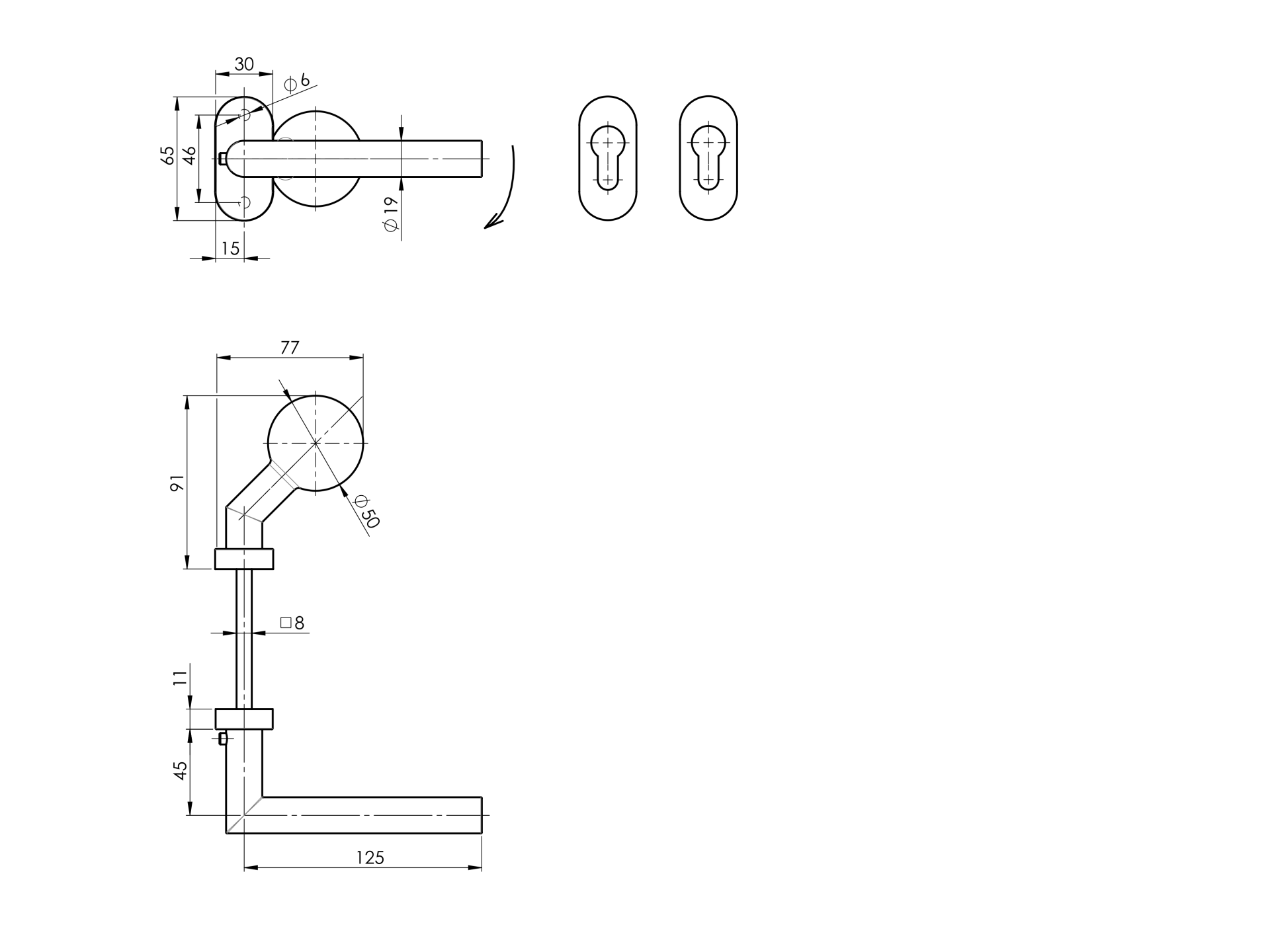 Tuerdrueckergarnitur V2A Rosetten 1 mm Schliff K320 fuer Profilzylinder-89-11D805GRI-A.4