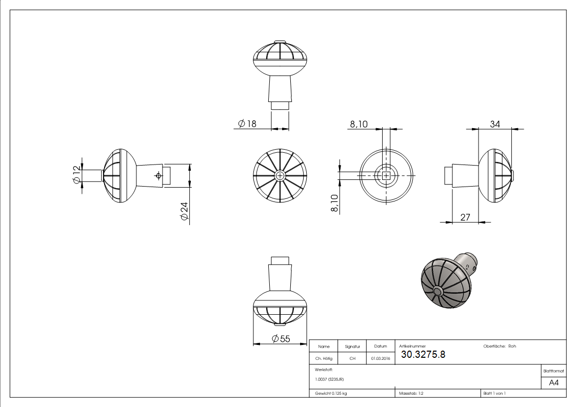 Drueckerknopf - Ø 55 mm - Stahl S235JR-30-3275.8