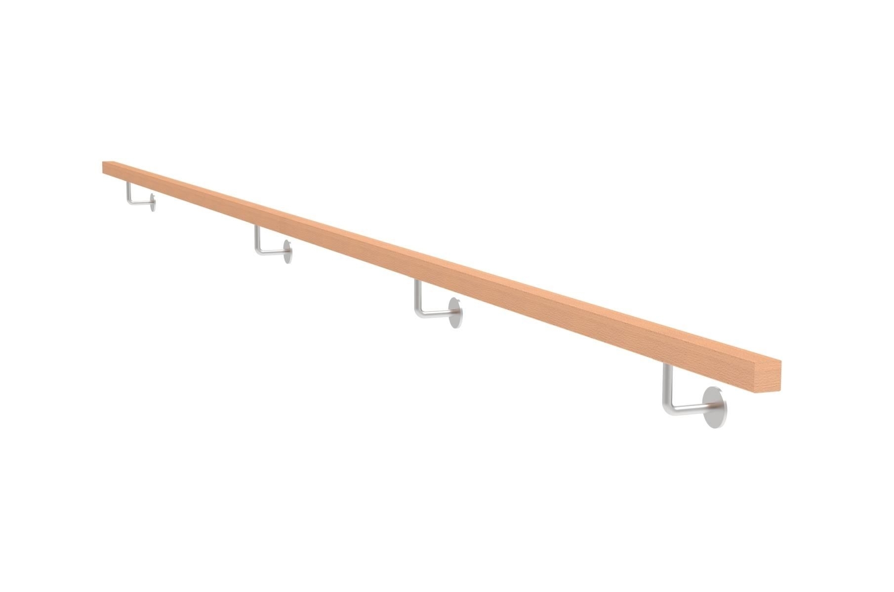Handlauf Buche Edelstahl 40 x 40 mm 4000 mm roh mit Haltern- Duebel und Schrauben-89-11WBJPM4000-A.4-D
