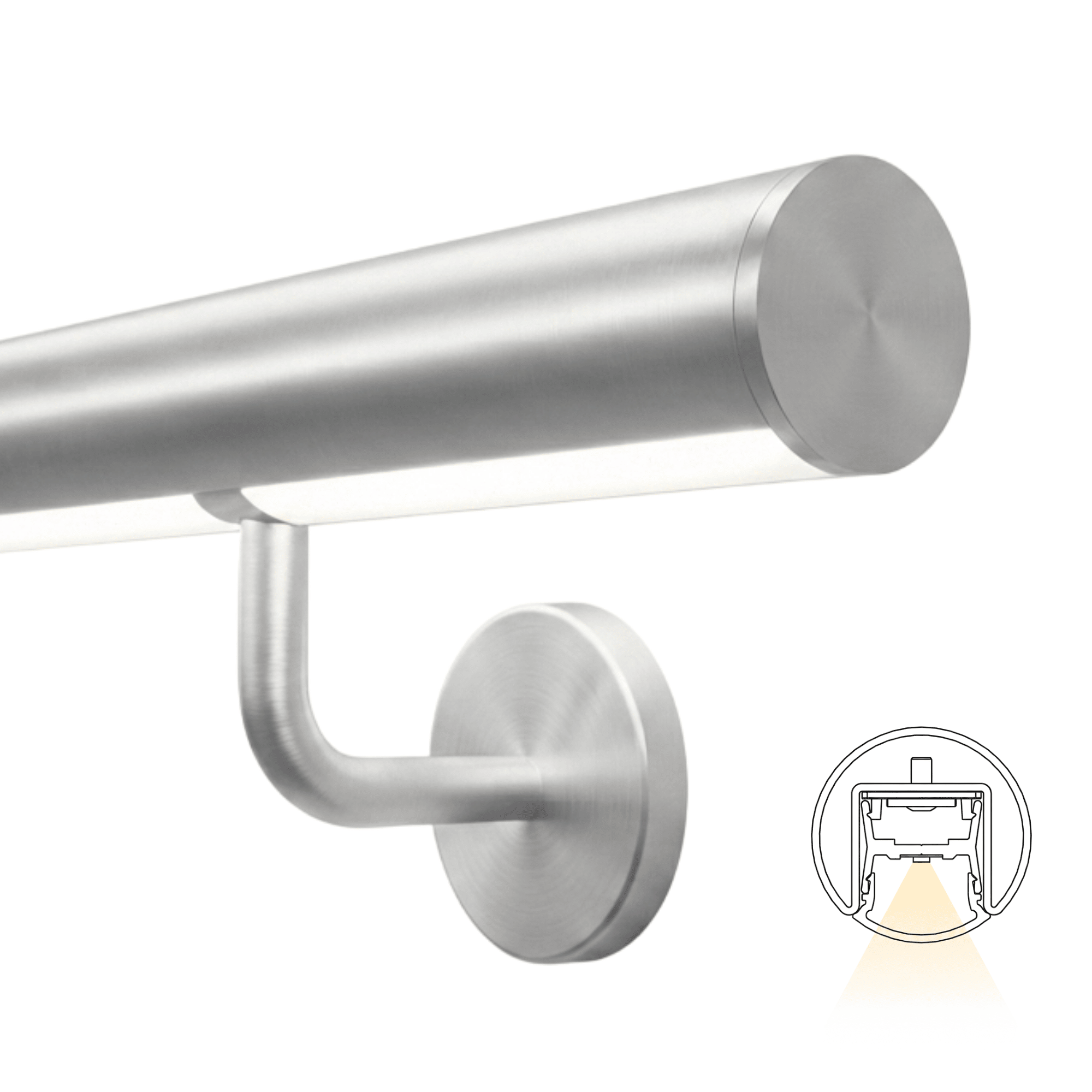 Lunora LED-Handlauf Komplettset Edelstahl V2A – 2 Meter- Warmweiss 2700 K-88-11LED-LUNORA-WW.L0