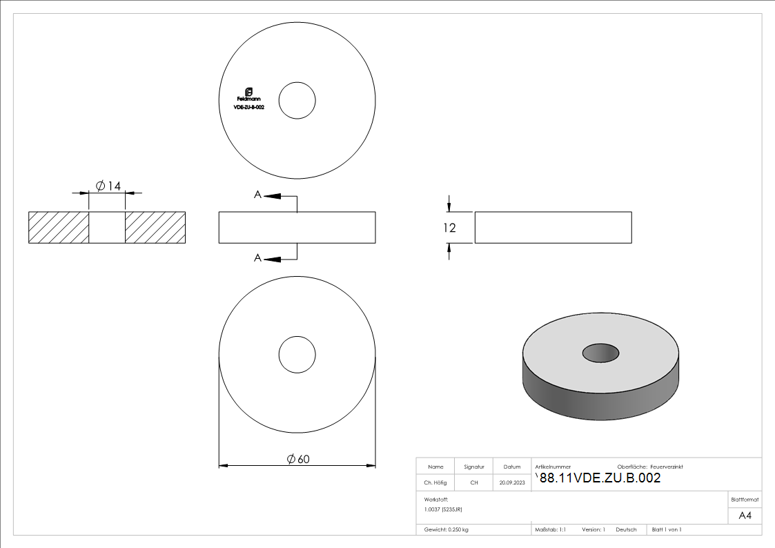 Lastverteilungsplatte rund- d=60x12mm- Stahl feuerverzinkt-88-11VDE-ZU-B.002