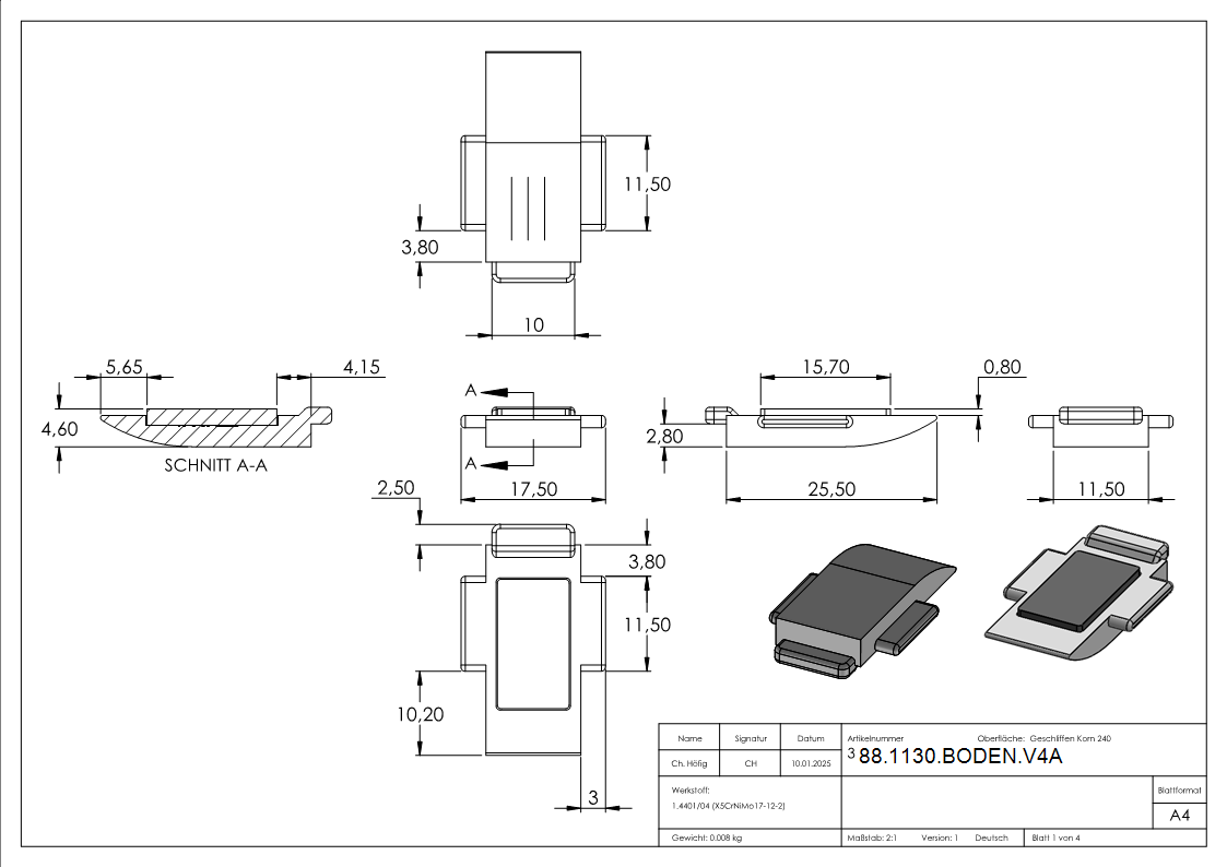 Sicherungsplatte Edelstahl V4A fuer Mod- 30-88-1130-BODEN.V4A