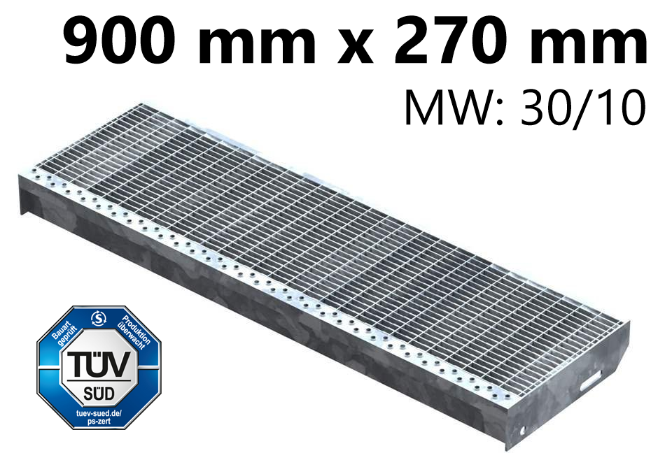 Gitterroststufe Treppenstufe Masse- 900x270 mm 30-10 mm S235JR -St37-2- im Vollbad feuerverzinkt-40-902731.7