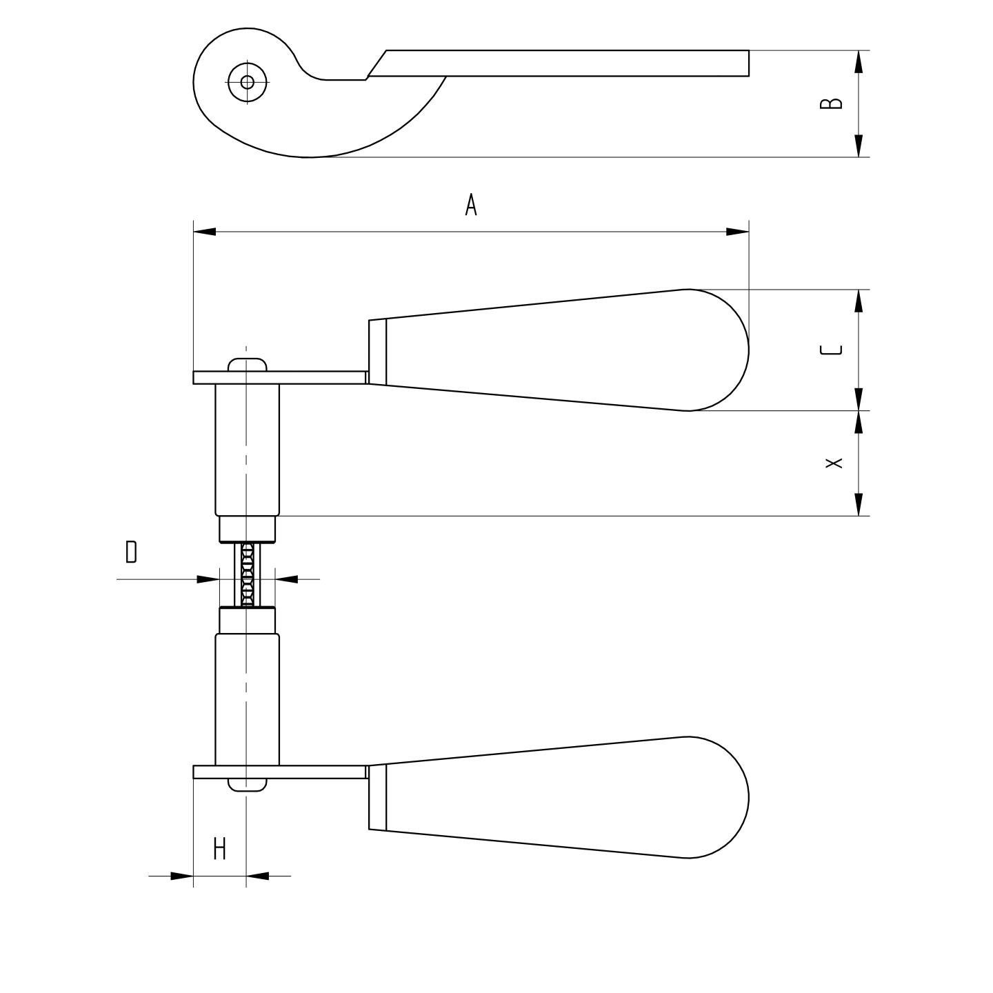 Ziertuerdruecker Stahl verzinkt- rechts- L142mm-89-11D252RZN-A.4
