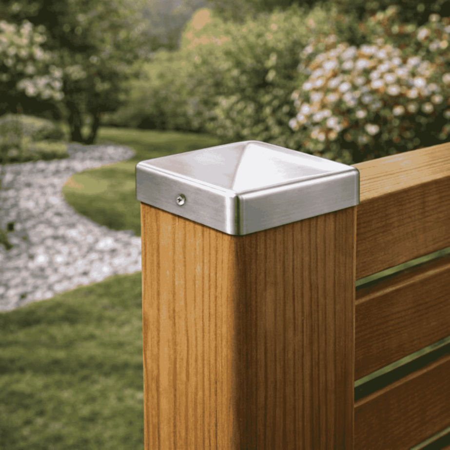 Pfostenkappe 90x90 mm Edelstahl V2A geschliffen – 10er Set inkl. Schrauben-60220-90-022