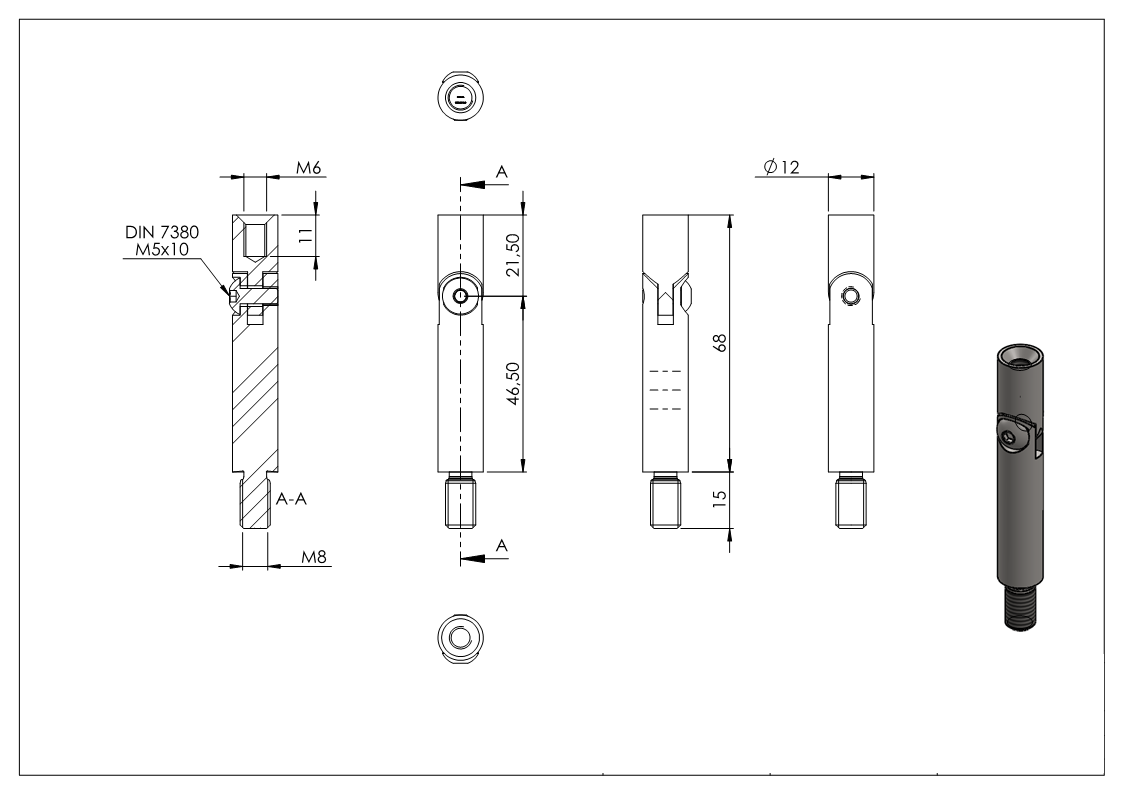 Edelstahl Traegerstift Ø 12 mm - Laenge 68 mm - M6 Innengewinde -V2A-11-7008-A.4