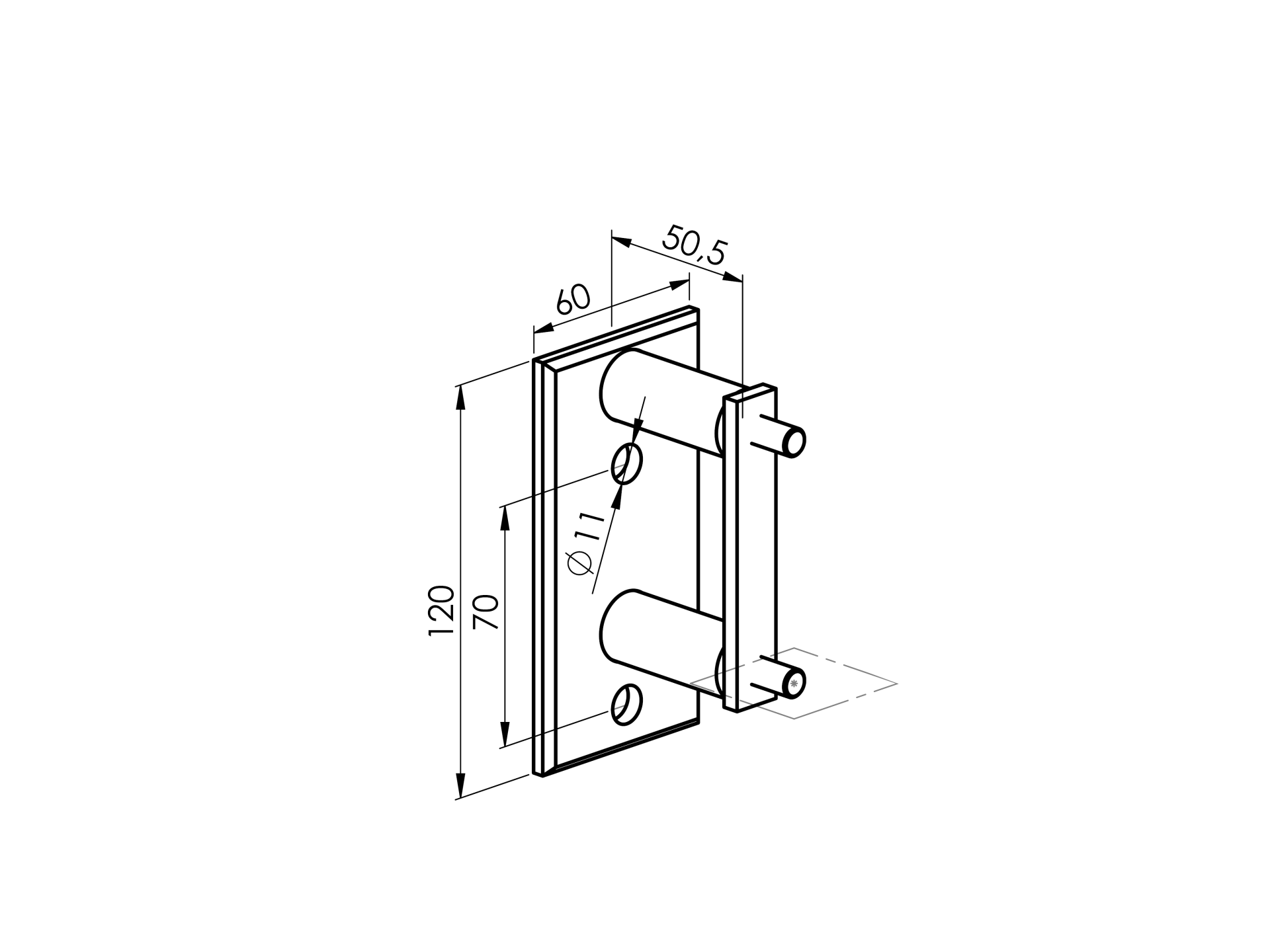 Pfostenverankerung seitlich Edelstahl AISI 304 fuer Vierkantrohr 40x40 mm geschliffen-89-11A60054-A.4