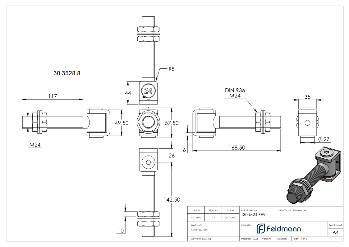 Torband M24 verstellbar Stahl -Roh- S235JR-30-3528.8