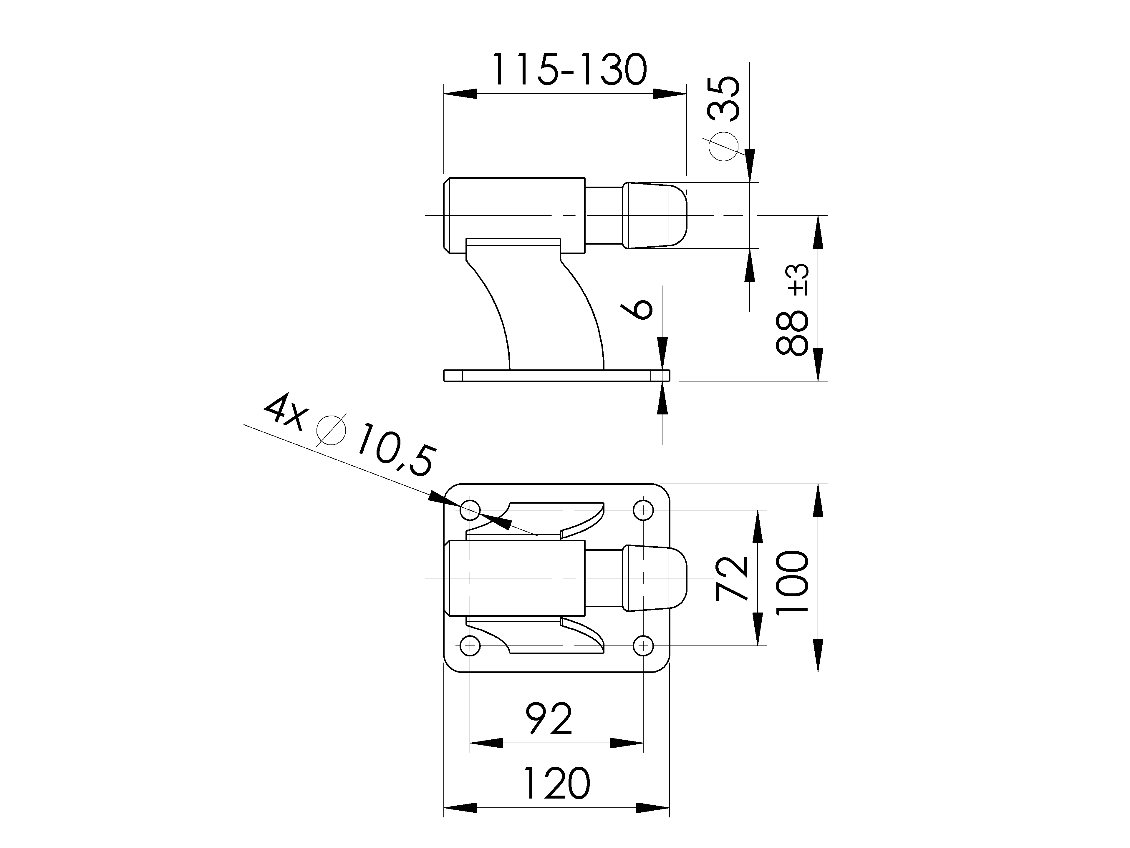 Seitenanschlag gefedert Stahl verzinkt mit Ankerkonsole 130 x 85 mm-89-11H10B130X85SPRING-A.4
