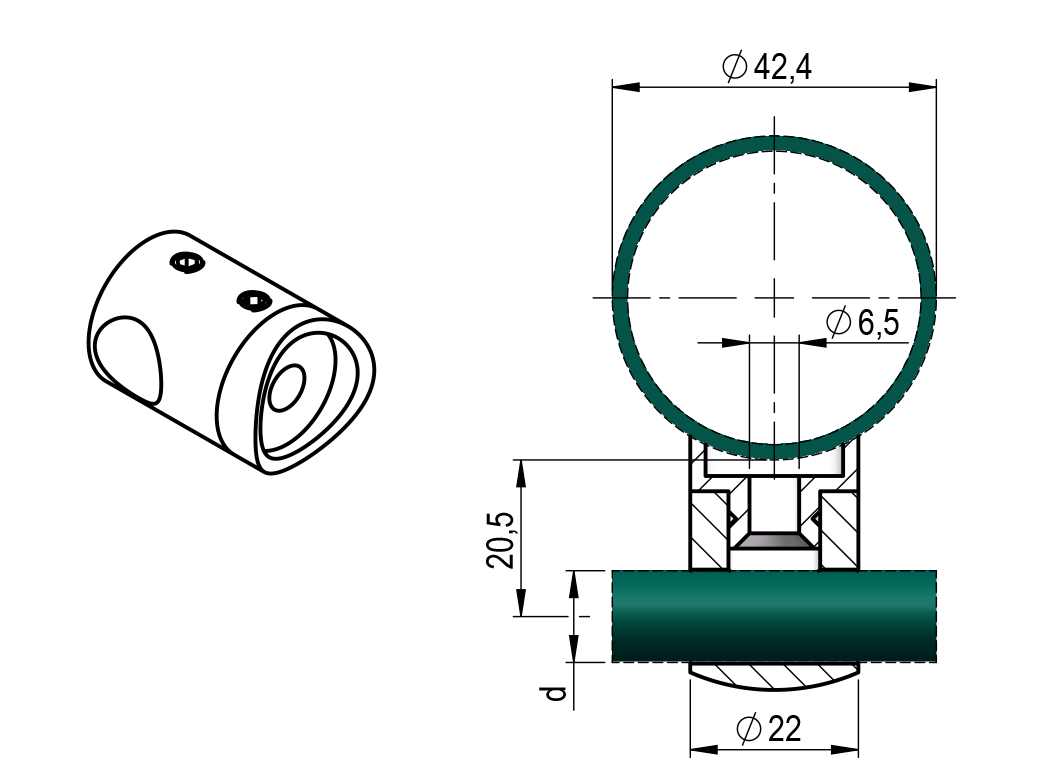 Querstabhalter Edelstahl AISI 304 fuer Fuellung d12 Pfosten D42-4 Schliff-89-11A0830042-A.4