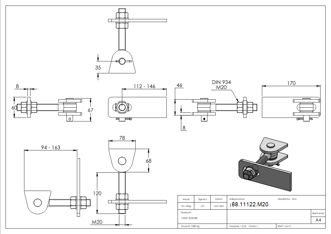 Torband M20- feuerverzinkt- Bolzen V2A-88-11122.M20