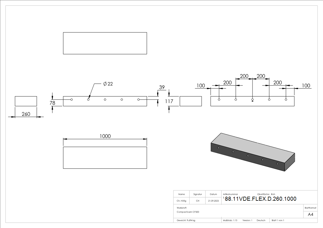 Daemmstreifen T=260mm fuer Montage-System FLEX-MOUNT PRO- L=1000mm-88-11VDE-FLEX-D-260.1000