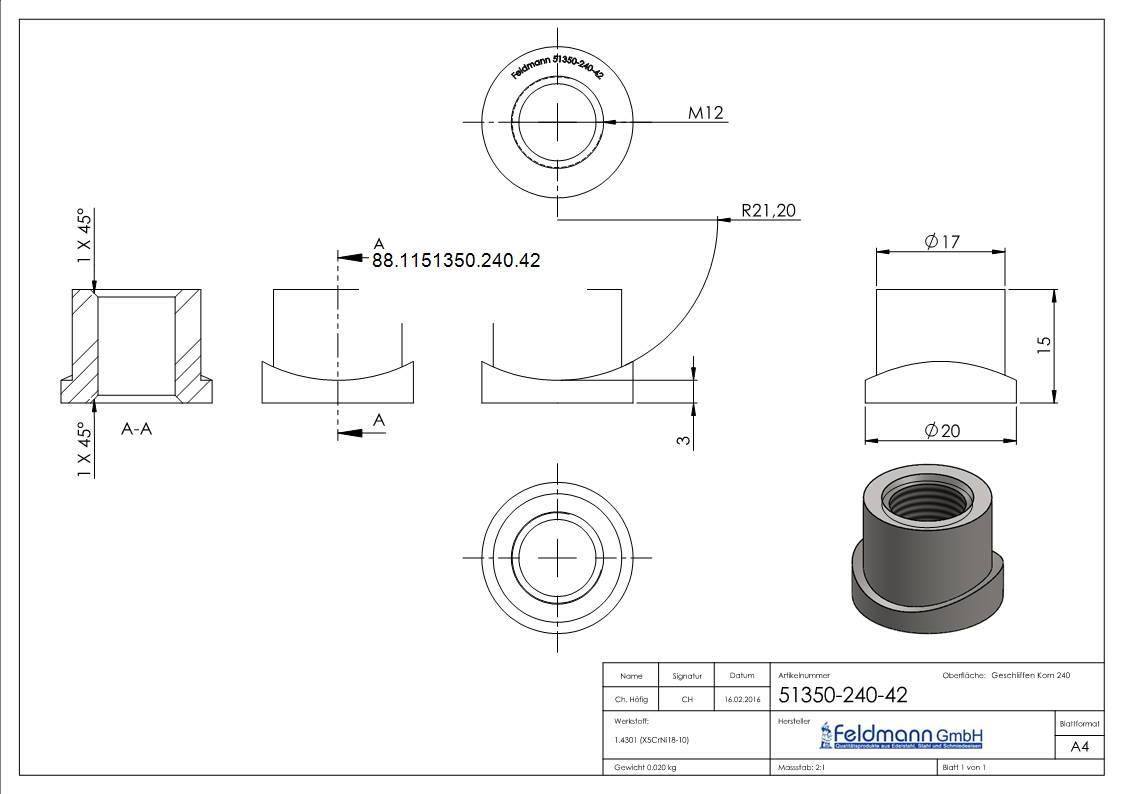 Einschweissmuffe fuer Torband M12 - 42-4mm-88-1151350-240.42