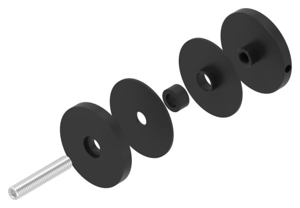 Glaspunkthalter 62mm- Anschluss- flach- V2A- pulverbeschichtet in RAL 9005 schwarz matt mit AbP-88-1160240-240.9005