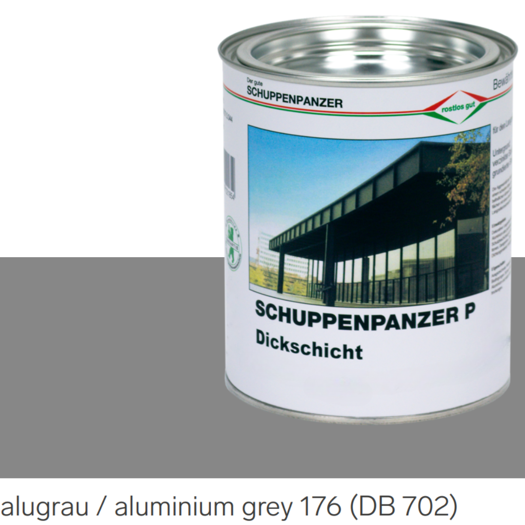 SCHUPPENPANZER-P Dickschicht 0731 alugrau 176 DB 702 2-5 l fuer Zaeune und STAHL-67-1056.8