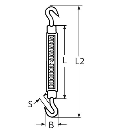 Spannschloss Haken-Haken Laenge- 90 mm - 440 mm V4A - Verkauf in VPEs-66-64-411.82464B