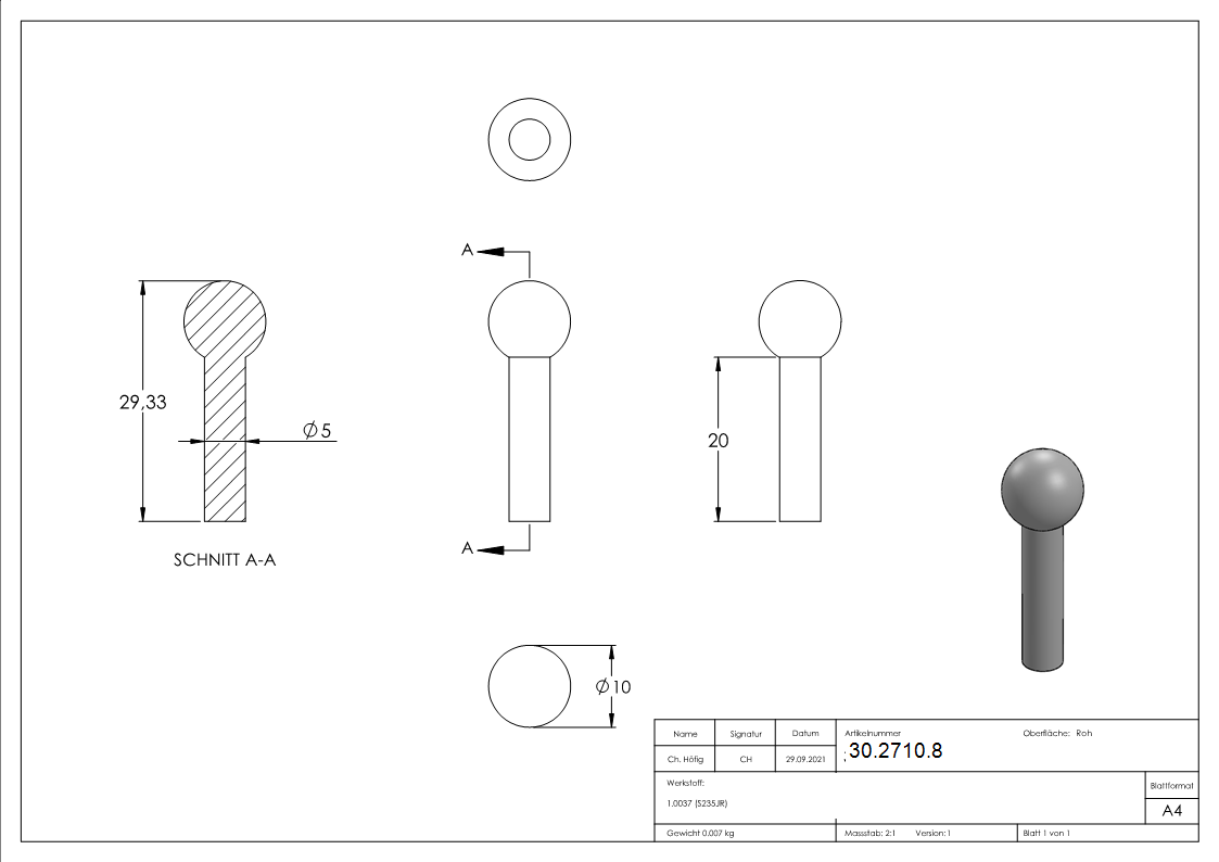 Kugelkopfbolzen Ø 5-10 mm - Stahl S235JR- roh-30-2710.8