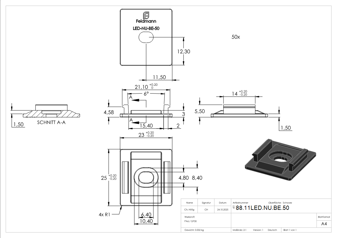 Befestigungsclip PA30GF 50er Set fuer LED-Traegerprofil-88-11LED-NU-BE.50