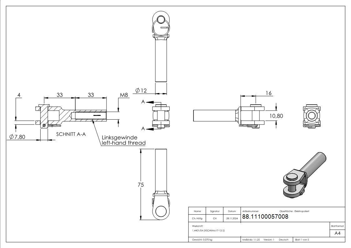 Gabelterminal Edelstahl V4A Innengewinde M8 links-88.11100057008