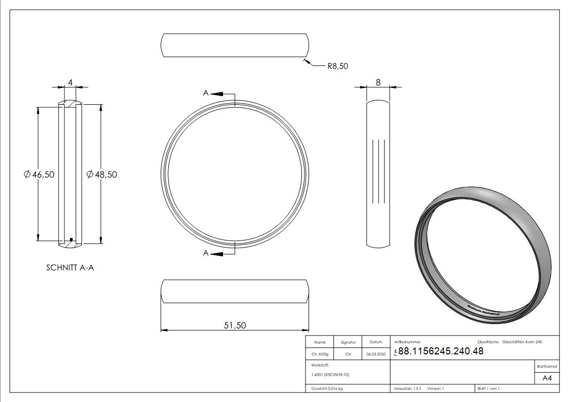 Rohrring V2A Ø 48-3 mm geschliffen K240-88-1156245-240.48