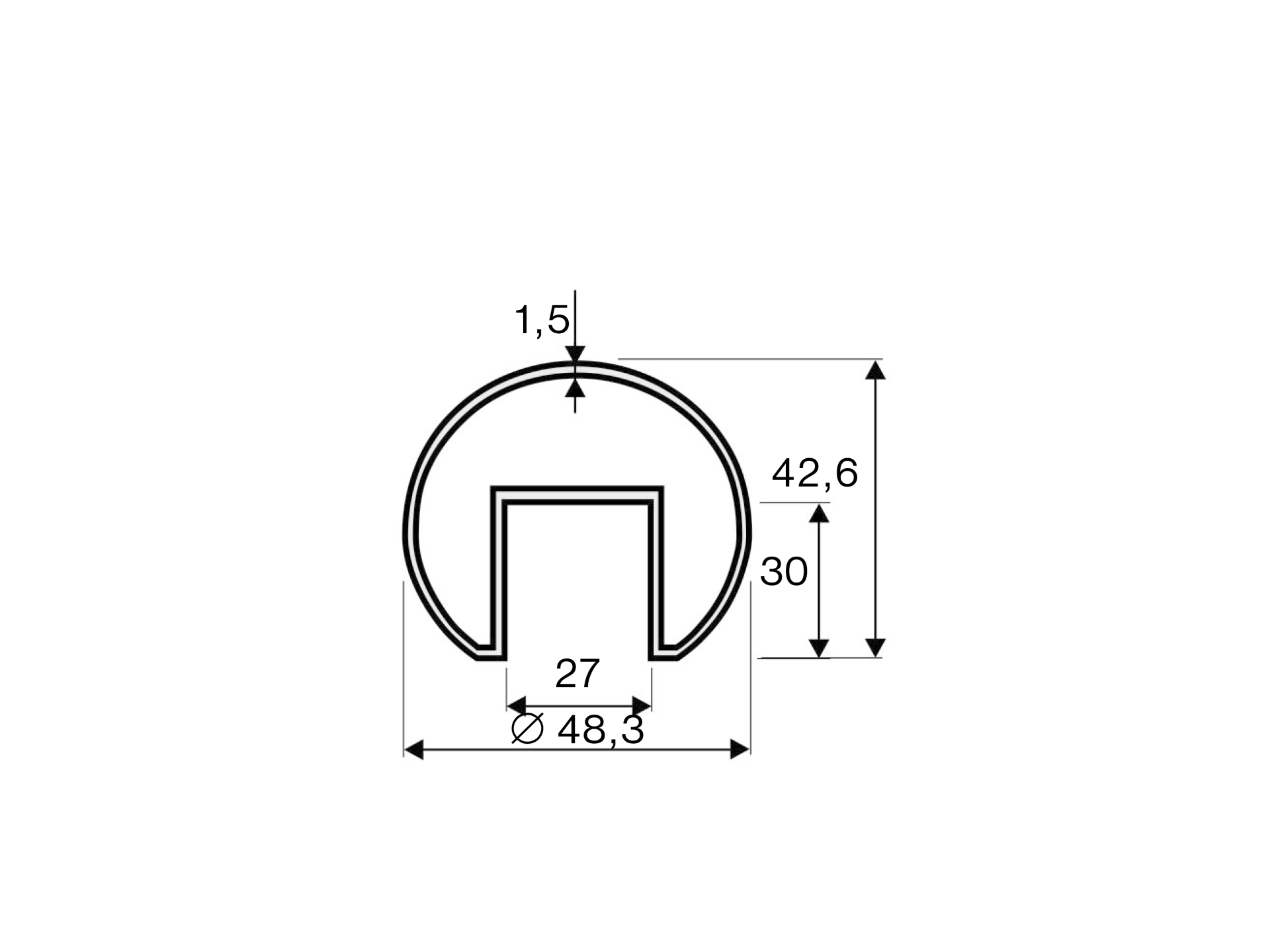 U-Profil Handlauf Edelstahl V2A Ø 48-3 x 1-5 mm L=2500 mm geschliffen-89-11A6925048-A.4