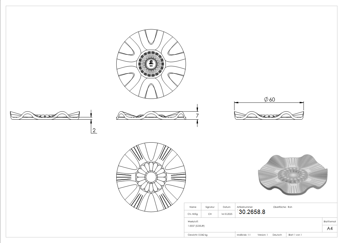 Rosette - Zierteil -  Ø 60x2 mm - Stahl -Roh- S235JR-30-2658.8