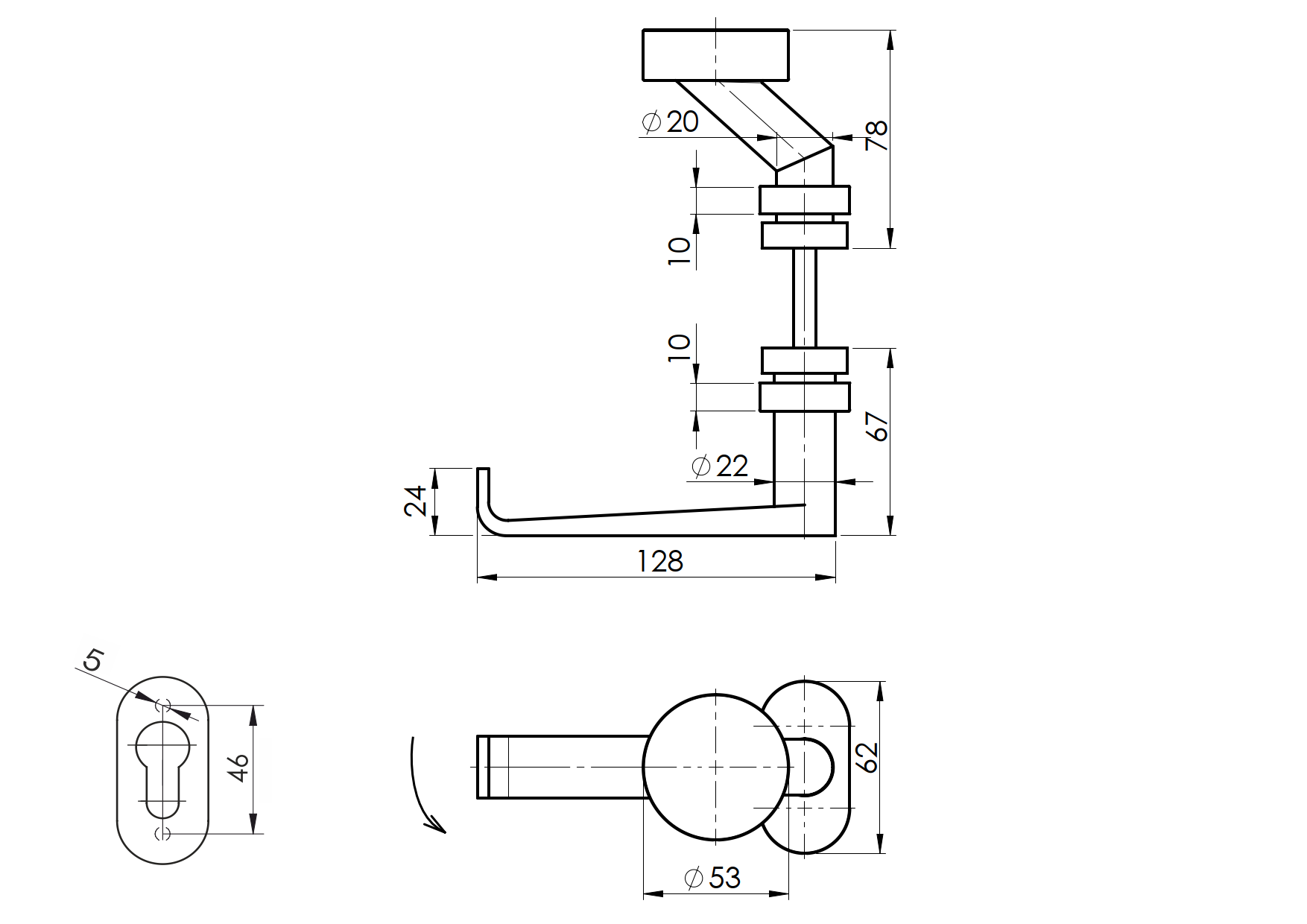 Drueckergarnitur V2A 135 mm Schliff- PZ-Lochung-89-11D815GLI-A.4