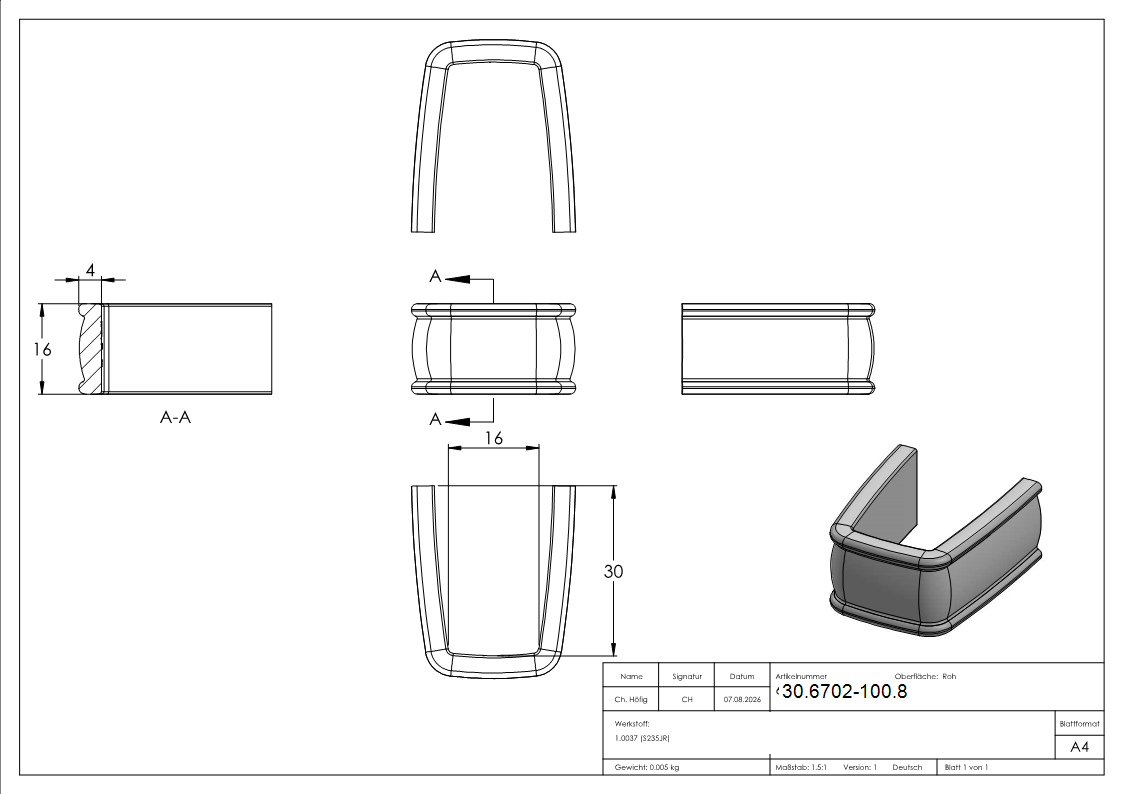 Bund - 100 Stueck - Material- 16x4 mm - Innenmass- 16x30 mm - Stahl -Roh- S235JR-30-6702-100.8