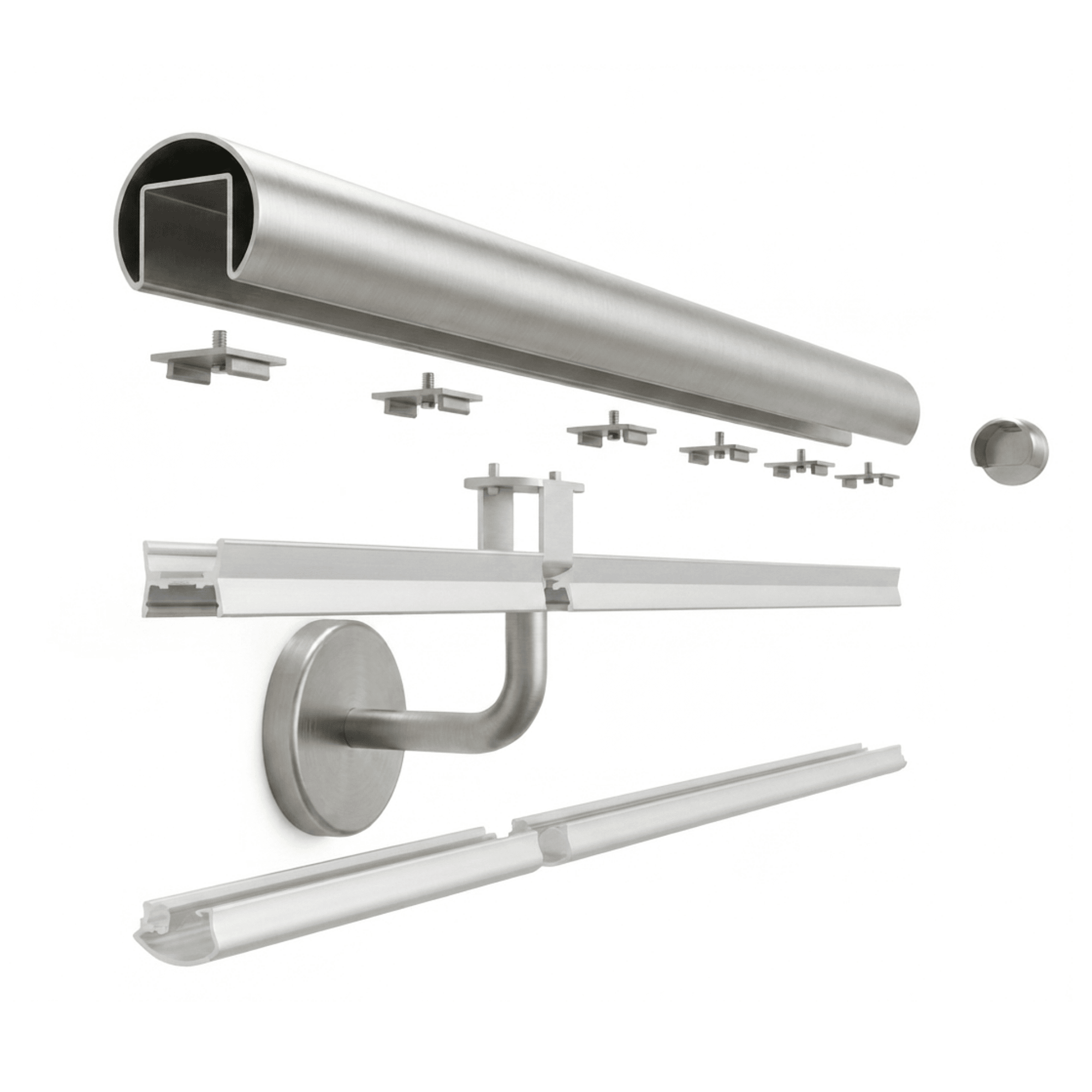 Lunora LED-Handlauf Komplettset Edelstahl V2A – 2 Meter- System mit Linse- Warmweiss 2700 K-88-11LED-LUNORA-WW.L1