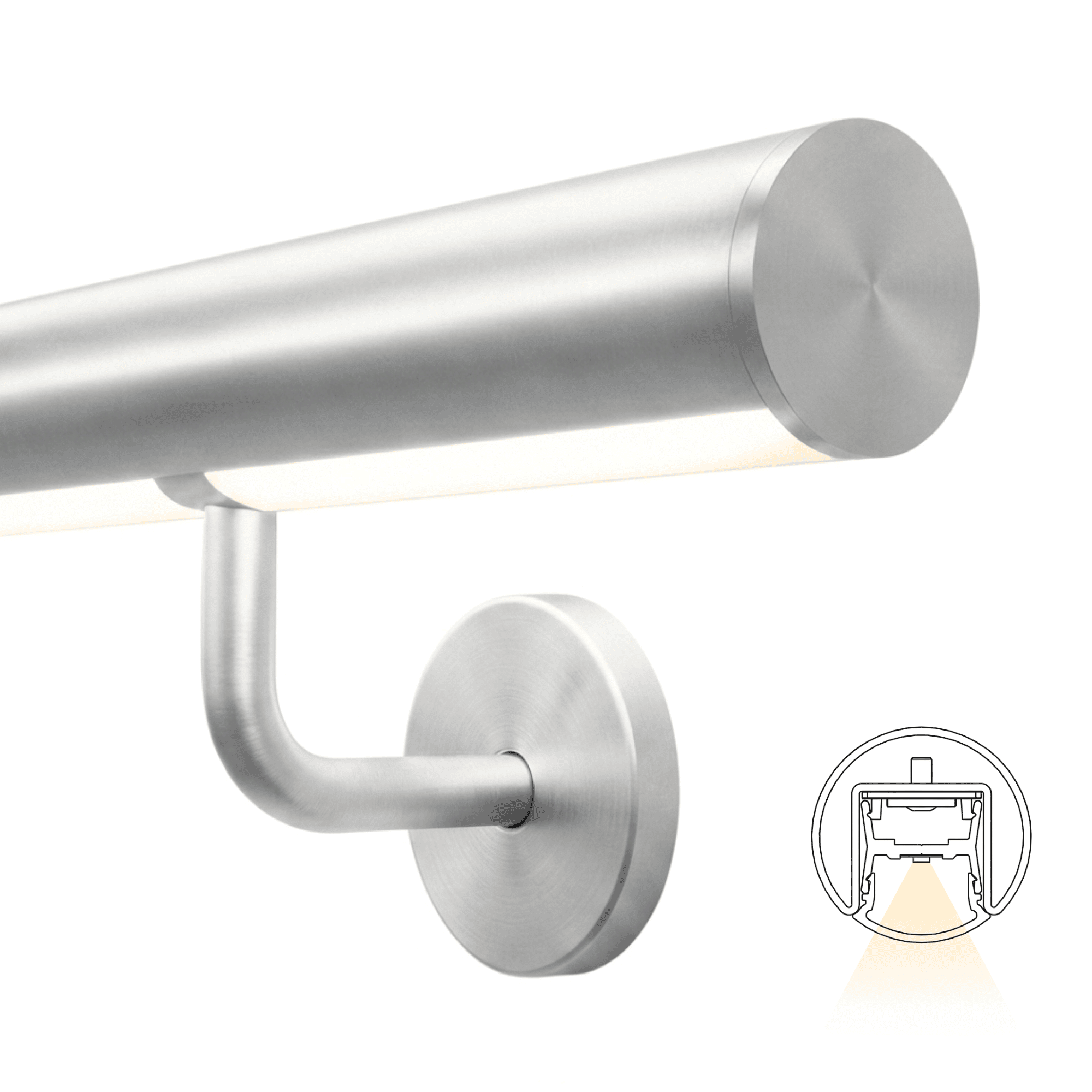 LED Handlauf Komplettset fuer durchgaengig Beleuchtung- Edelstahl V2A- 2 Meter- Warmweiss 2700 K-88-11LED-LUNORA-WW.L0