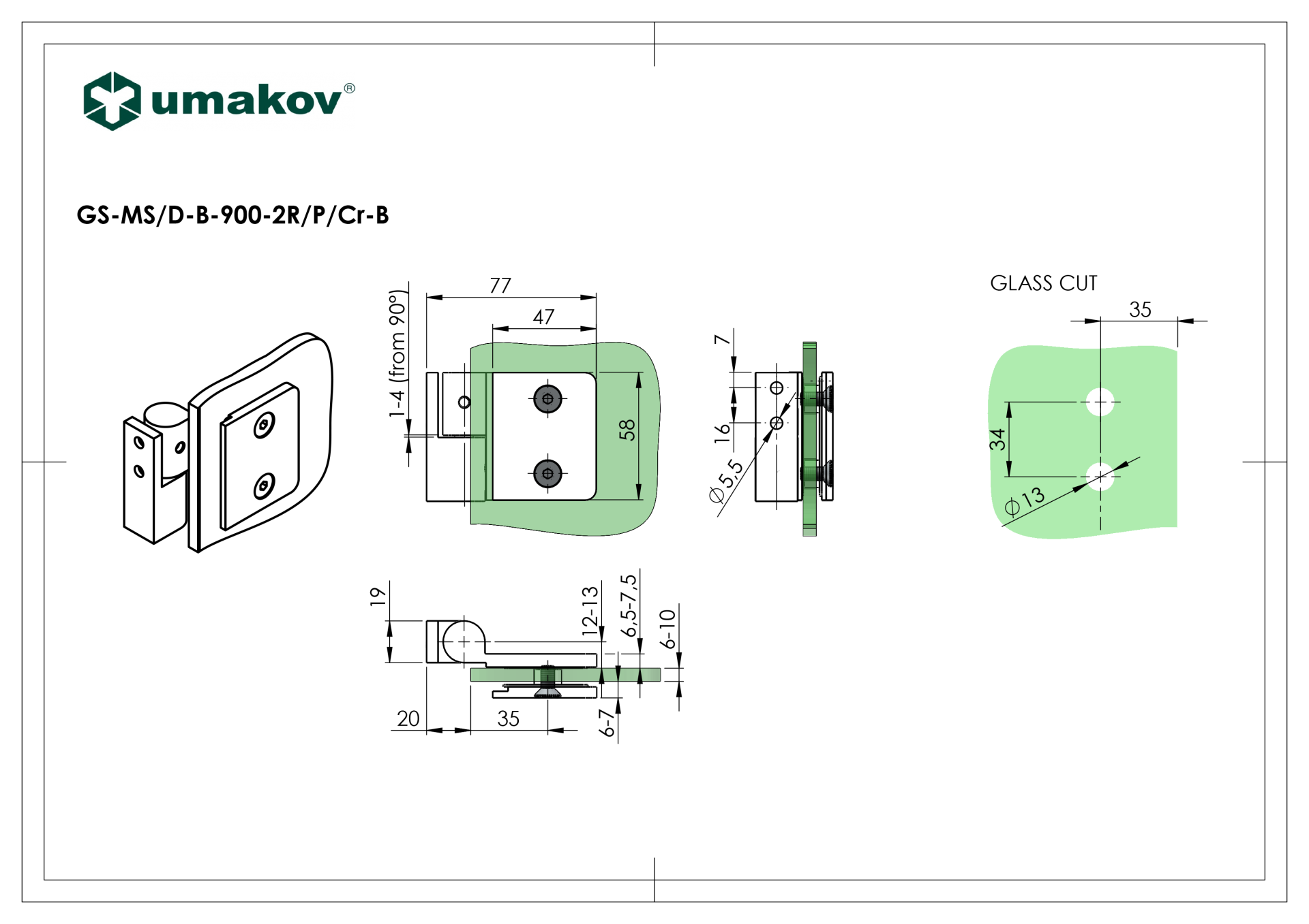 Glastuerband Dusche Messing glaenzend fuer 6-10mm Glas-89-11GSMSDB9002RPCRB-A.4