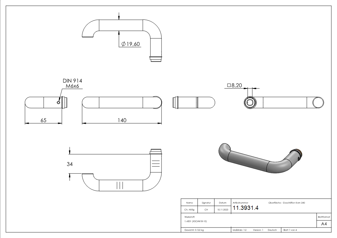 Tuergriff aus Edelstahl V2A - AISI304-11-3931.4