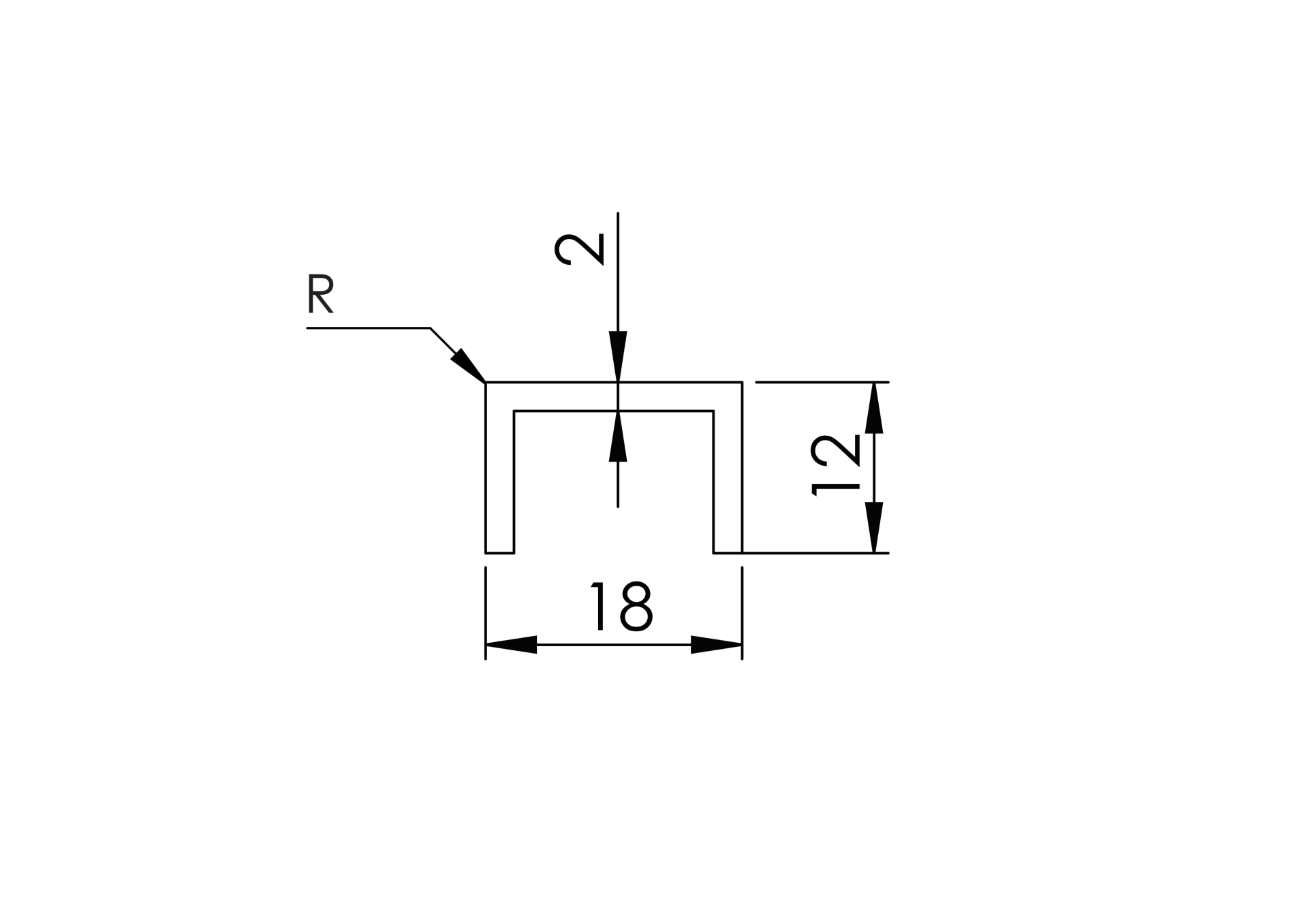 Aufsteckhandlauf Aluminium 18 x 12 mm fuer Glas 12-00-13-52 mm L=6000 mm eloxiert-89-11AL69010146000SE-A.4