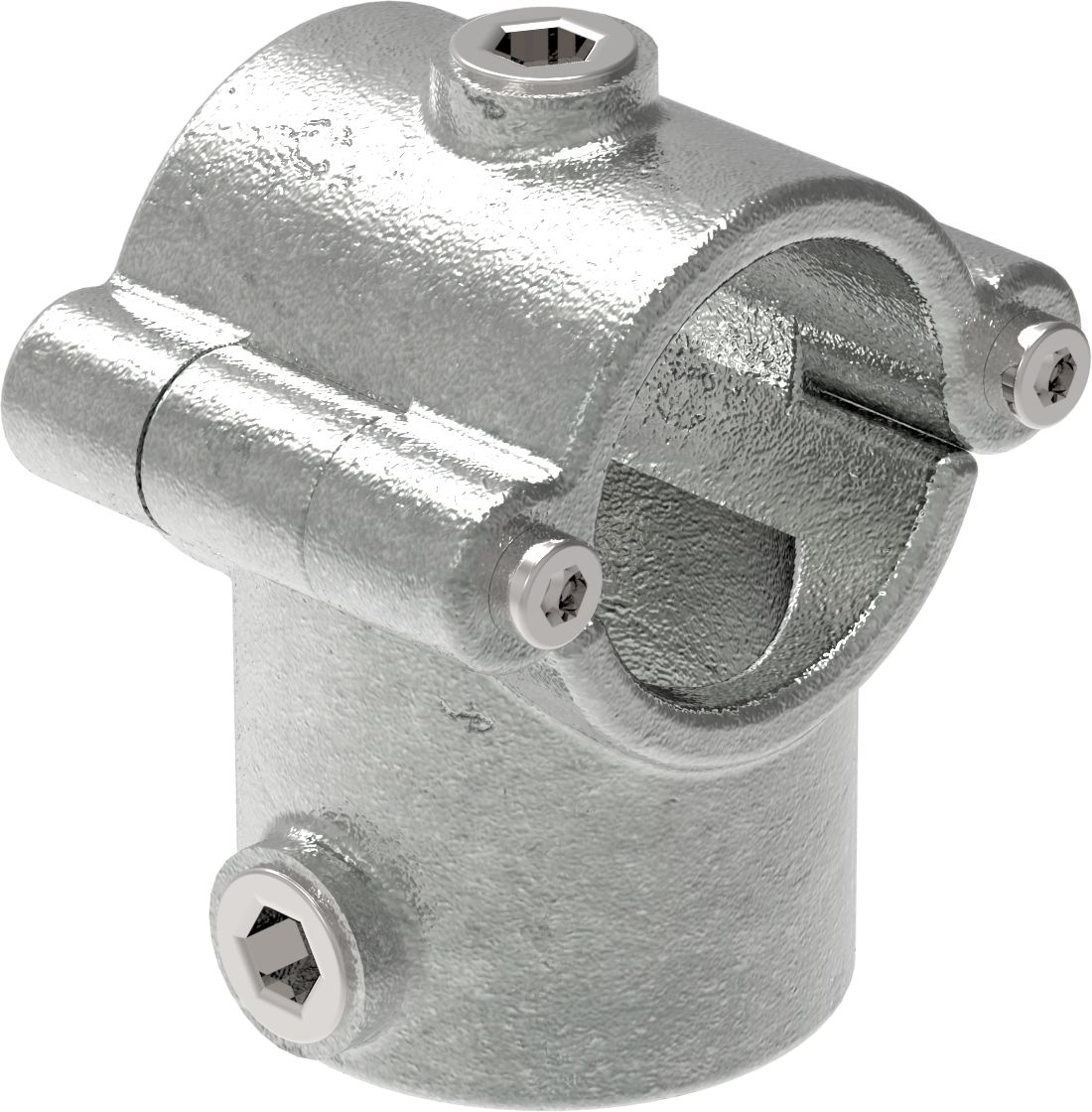 Rohrverbinder - T-Stueck mit Bolzen aufklappbar - 136 - 33-7 mm - 48-3 mm - 1- - 1 1-2- - Feuerverzinkt u. Elektrogalvanisiert-136