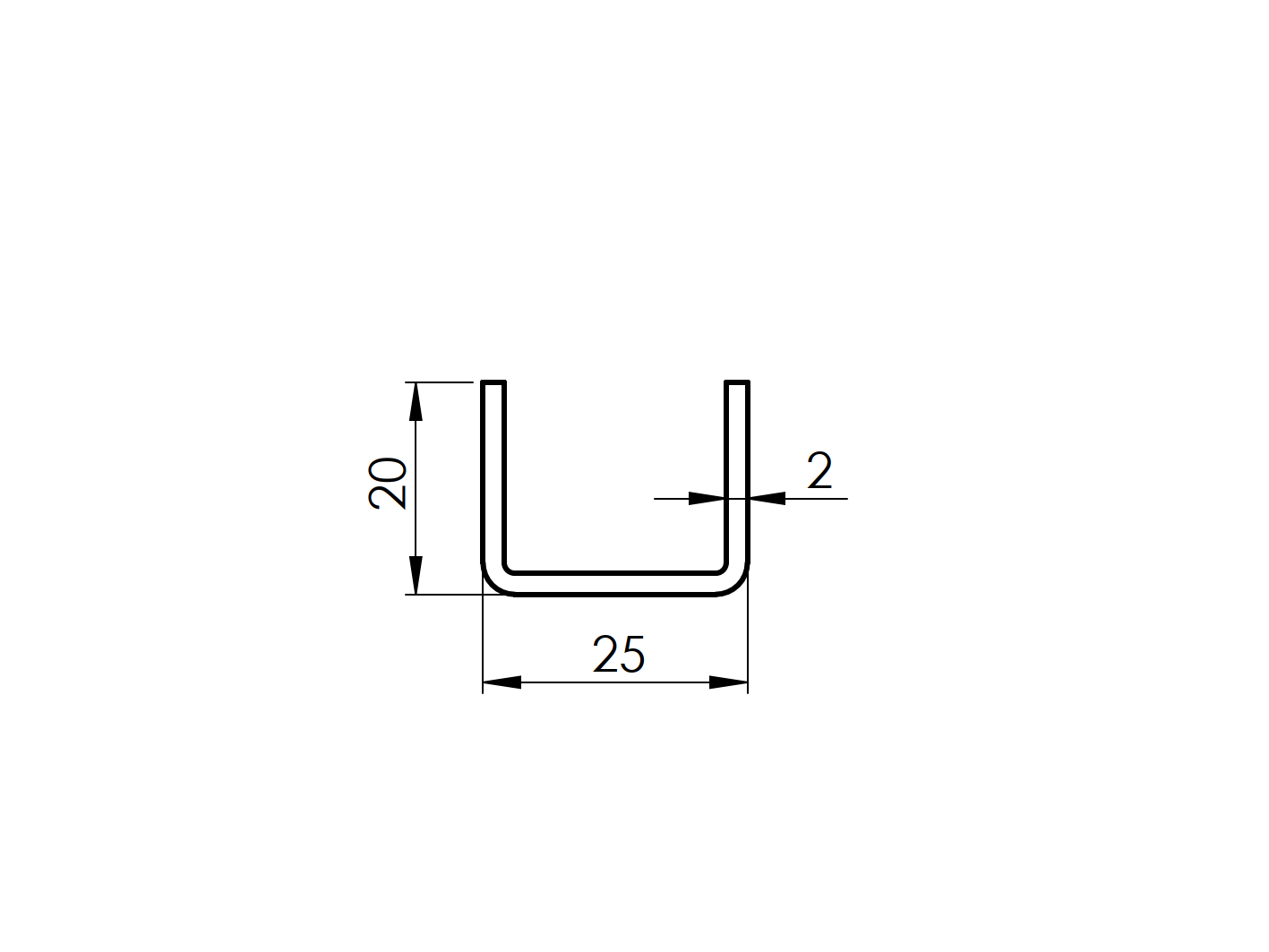 U-Profil Stahl verzinkt 20x25x2 mm Laenge 6000 mm-89.ZNU20X25X20X26000