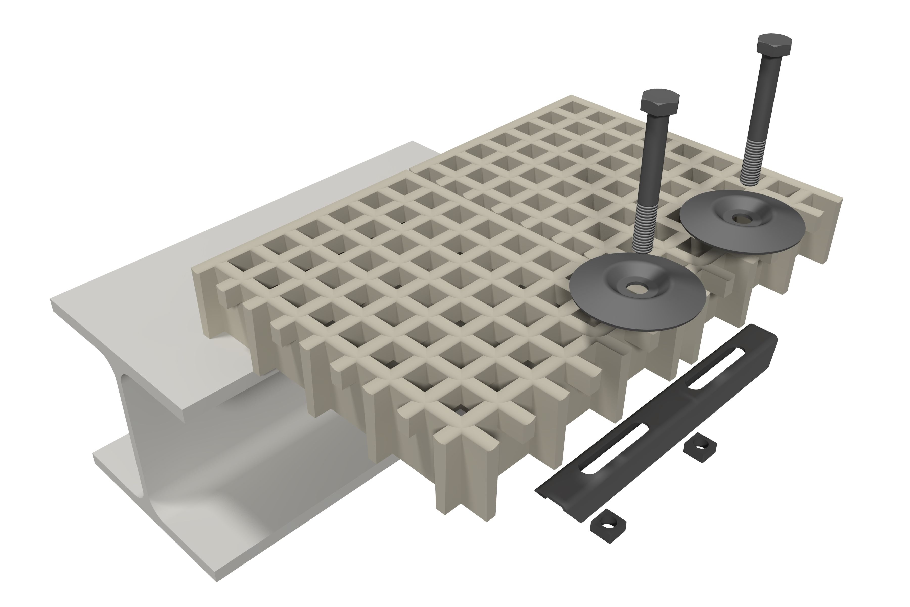 Doppelklemme V M2540 - Rosthoehe 38 mm - V2A -1.4301- - fuer GFK-Gitterroste-GFK-B2540-382