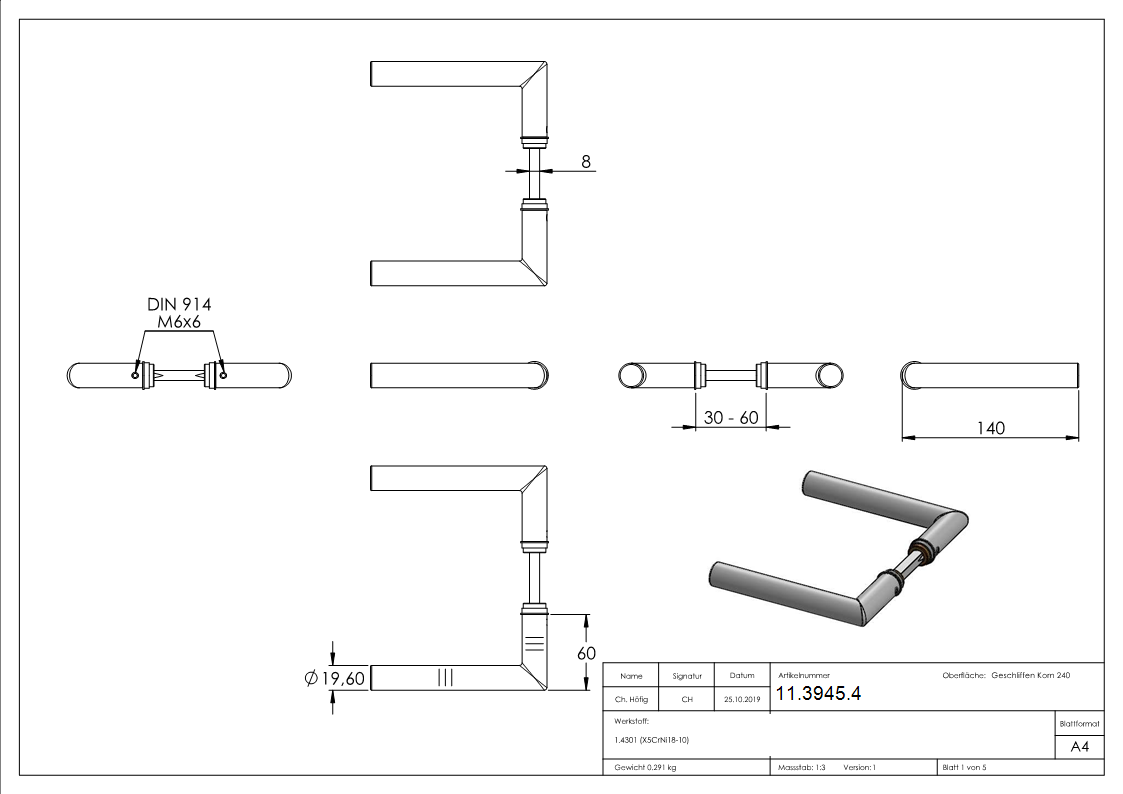Tuerdrueckerpaar V2A inkl- Drueckerstift Slim-11-3945.4