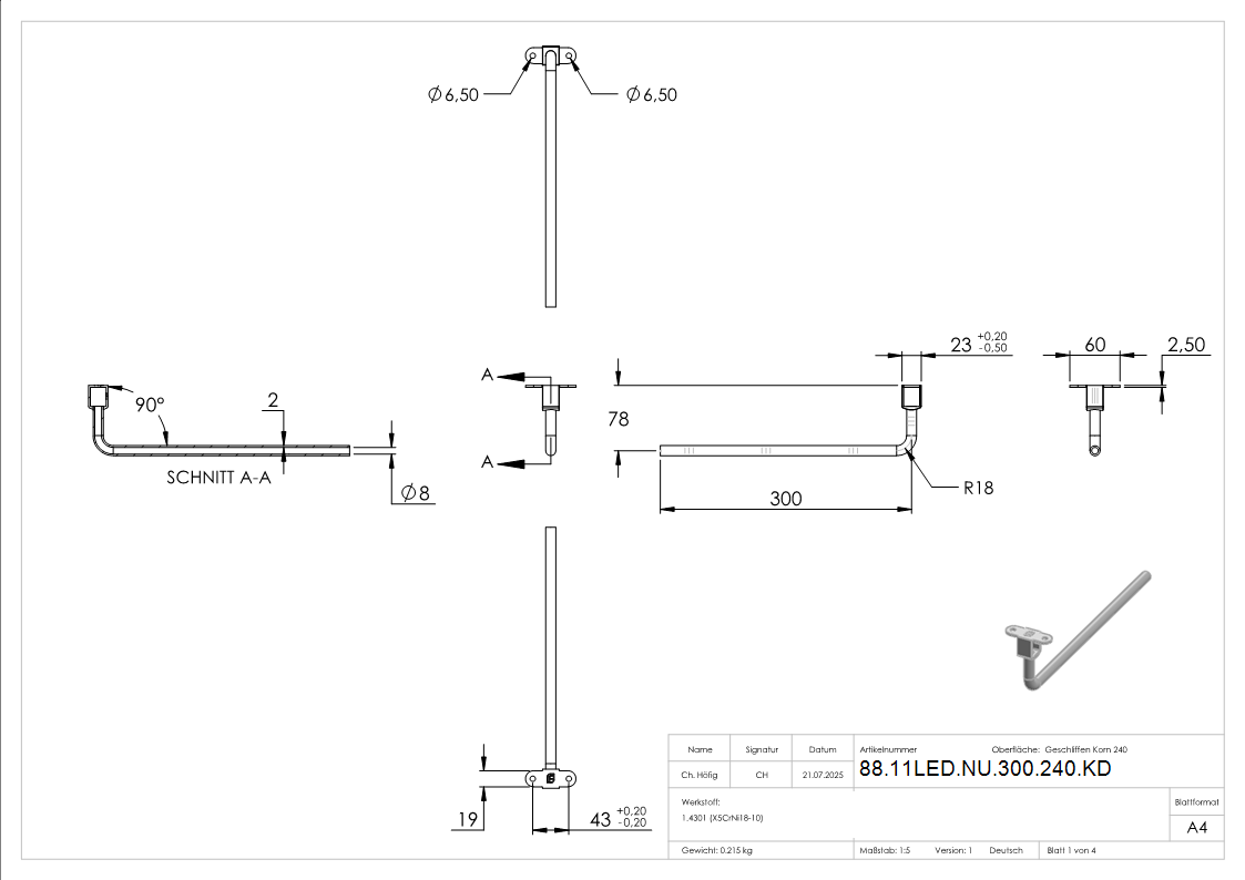 LED-Anschlussplatte V2A Stift 300mm fuer Nut 24x24mm Kabeldurchfuehrung-88-11LED-NU-300-240.KD