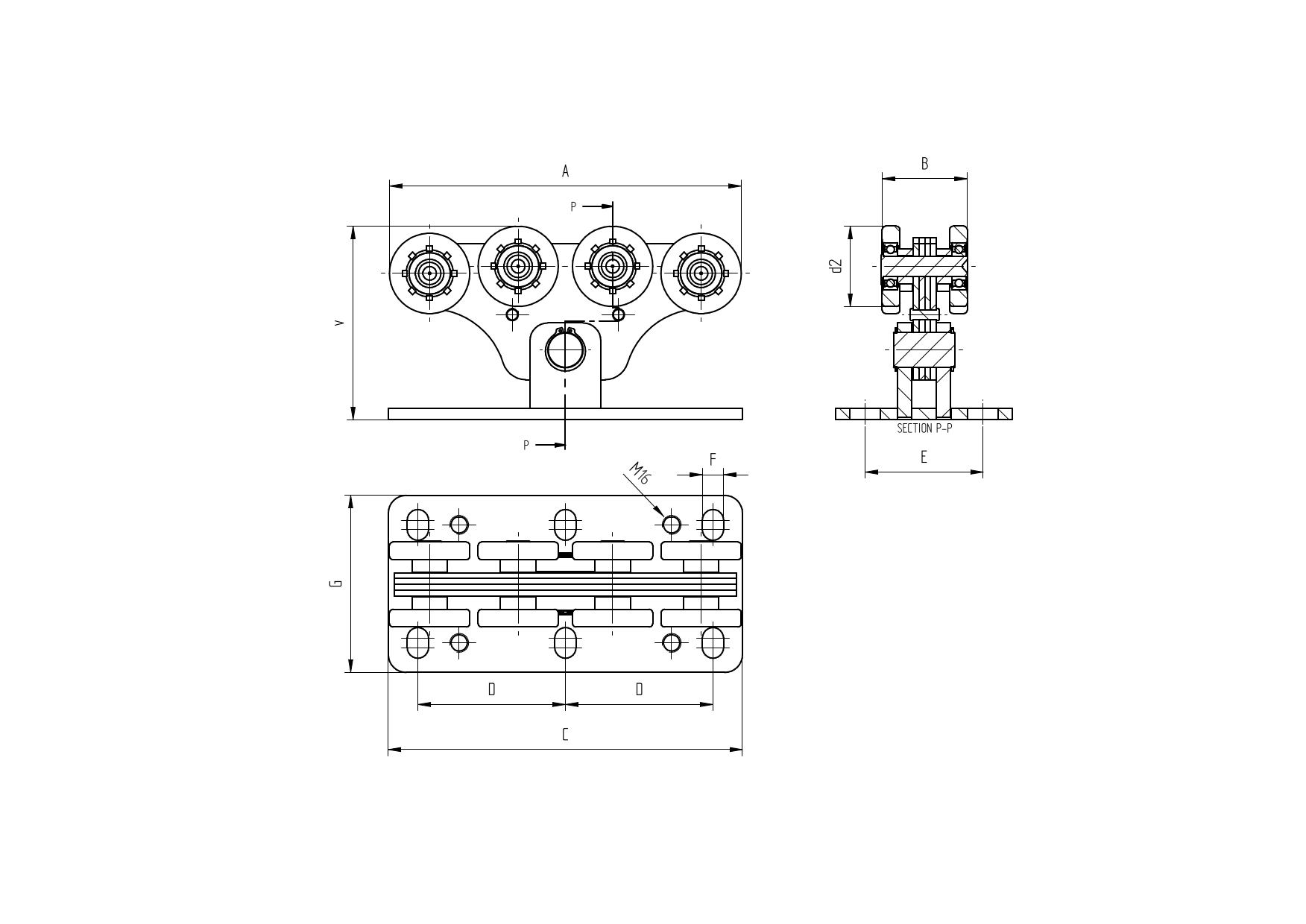 Laufwagen 8-raedrig Stahl verzinkt fuer Schiebetor-Profil 94 x 85 mm-89-11H34B494X85-A.4