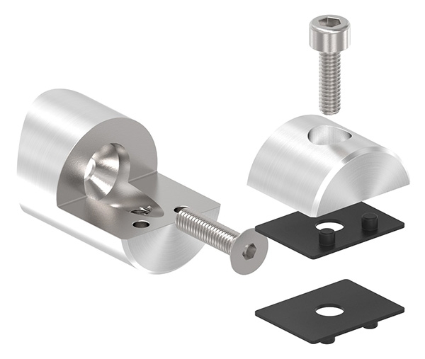 Blechhalter - Plattenhalter Ø 32 mm Edelstahl V2A – Anschluss 42-4 mm inkl- Schrauben - Gummieinlage-12-2112.4
