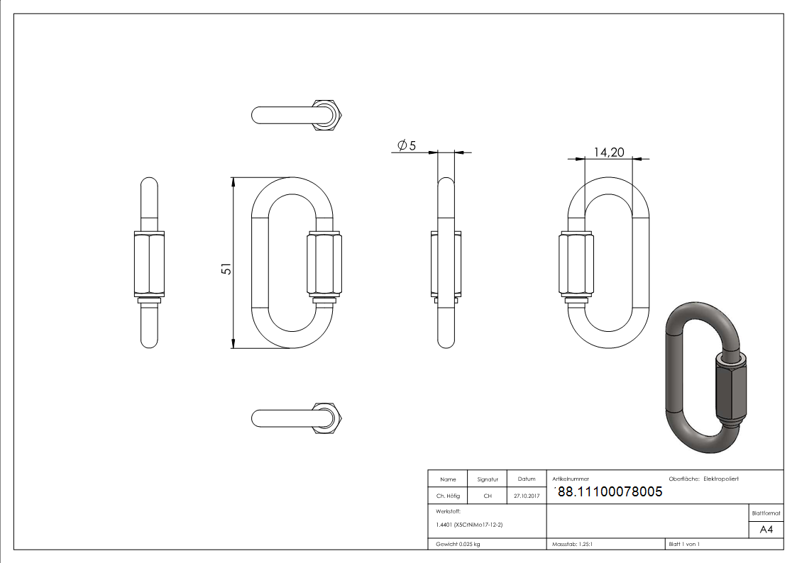 Schraubverbinder 5mm- V4A-88.11100078005