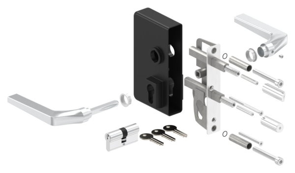 Gittertorschloss GTS 2 fuer Rohrstaerke 60-80mm- montagefertiges Set- schwarz-88-1156704-ALU.9005