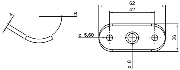 Handlaufanschlussplatte Stahl 64 x 24 x 4 mm fuer Rohr Ø 42-4 - 48-3 mm-30-1405.8