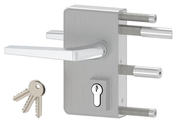 Gittertorschloss GTS 2 fuer Rohrstaerke 60-80mm- montagefertiges Set-88-1156704-ALU.BL