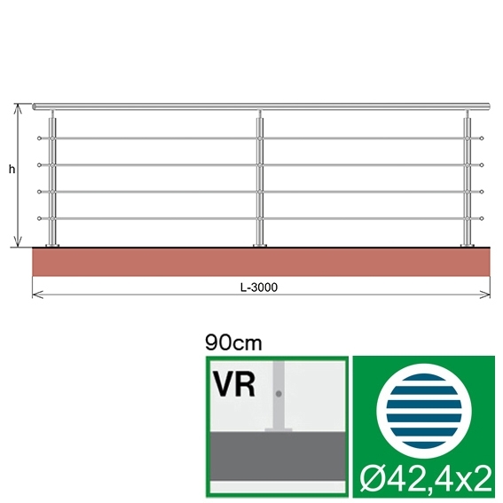 Edelstahlgelaender Bausatz AISI 304 3000 x 900 mm geschliffen-89-11AZVR903000-A.4