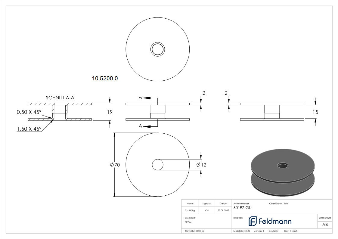 1 Paar Ersatzgummis fuer Glaspunkthalter Ø 72 mm – Gummieinlage - Dichtung-10-5200.0