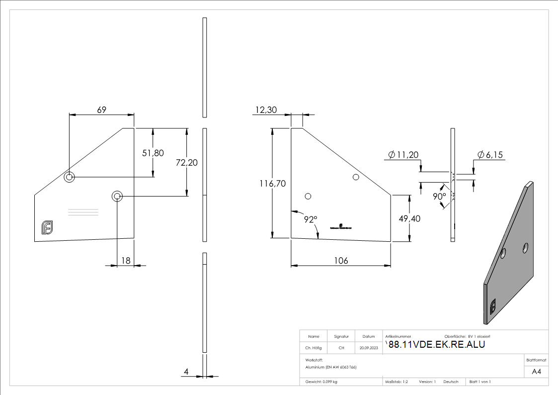 Endkappe rechts fuer eleganza canopy- E4-EV1-88-11VDE-EK-RE.ALU