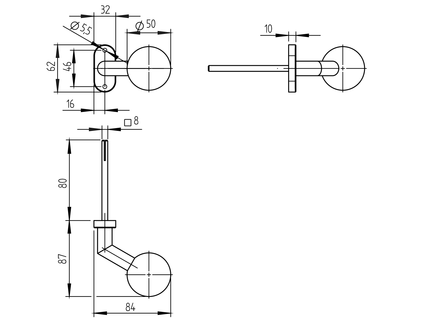 Kugelknauf V2A Ø 50 mm Platte 1 mm fest gebuerstet-89-11D804I-A.4