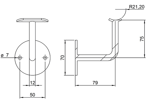 Handlaufhalter - mit Ronde 70x4 mm - mit Halteplatte f - Stahl S235JR- roh-30-1419.8